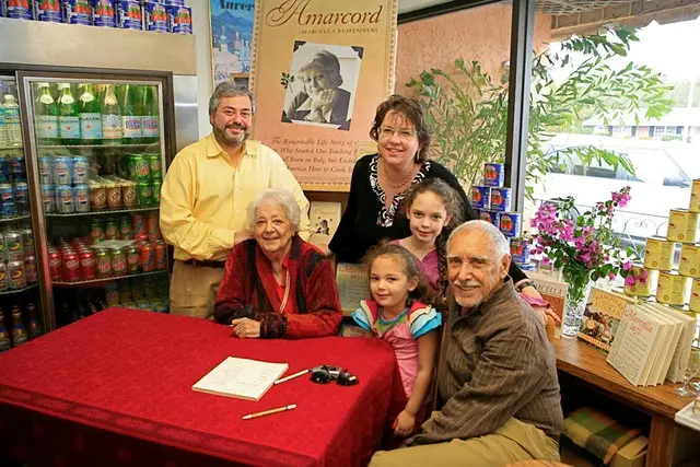 Marcella Hazan with her son Giuliano, daughter in law, granddaughters and husband Victor